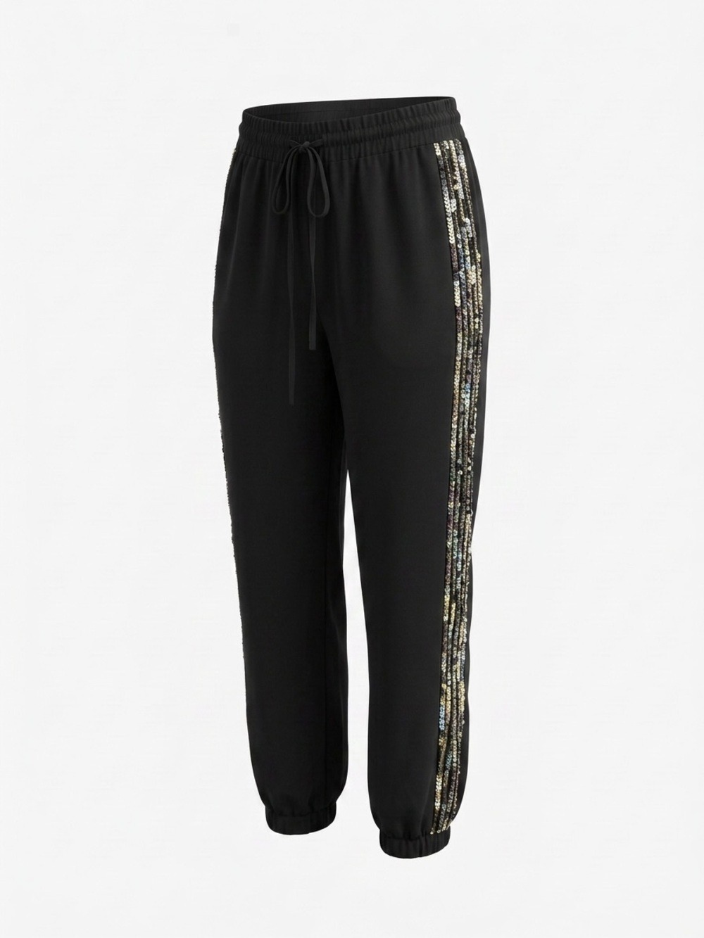 TCEC Jogger Pants, Size M, Black, Sequins Down Each Side, High Elastic Waist
